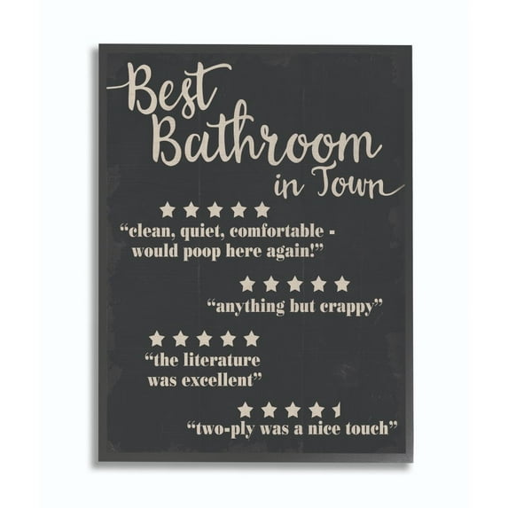 Stupell Industries Best Bathroom Five Star Black Funny Word Design Framed Wall Art by Daphne Polselli