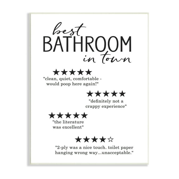 Stupell Industries Best Bathroom Five Star Reviews Funny Bath Phrases, 13 x 19, Designed by Lettered and Lined