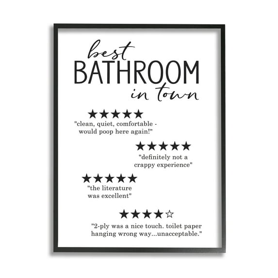Stupell Industries Best Bathroom Five Star Reviews Funny Bath Phrases, 16 x 20, Designed by Lettered and Lined