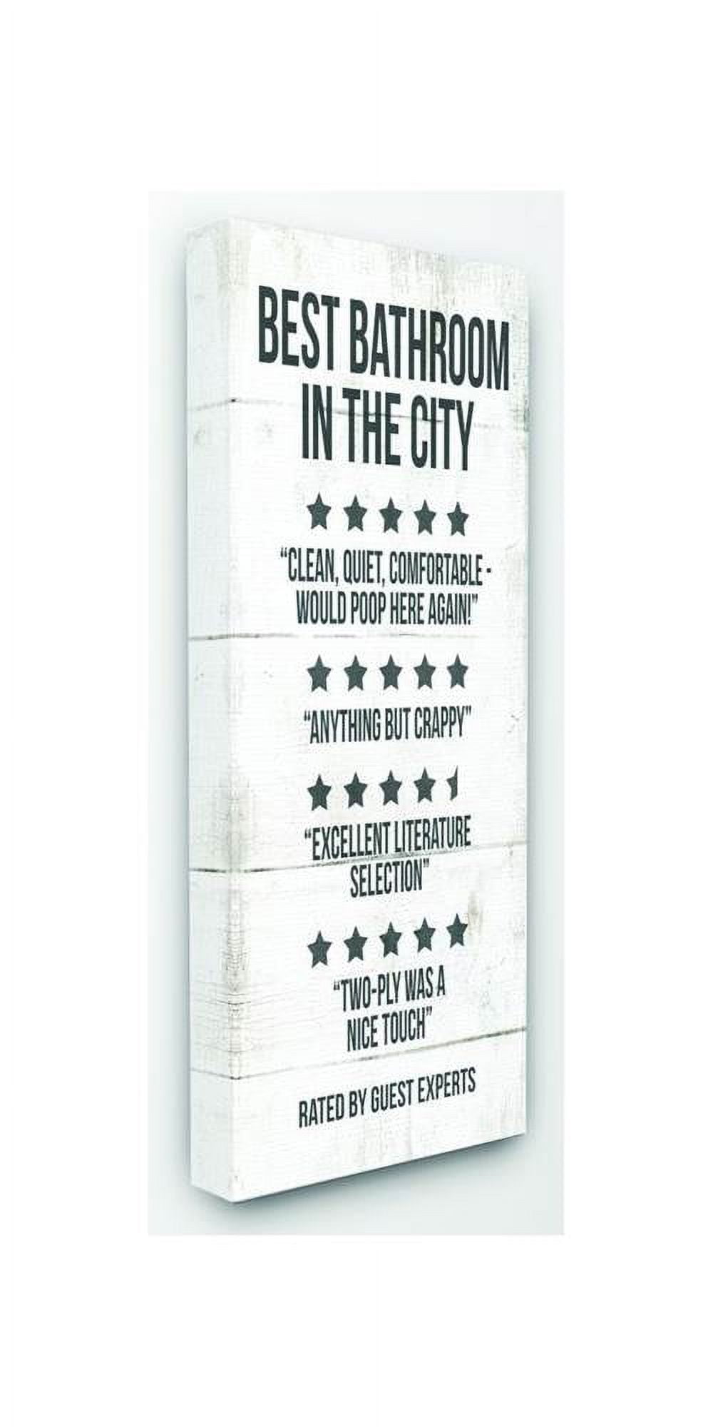 Stupell Industries Best Bathroom Five Star Wood Texture Funny Word Design Canvas Wall Art by Daphne Polselli