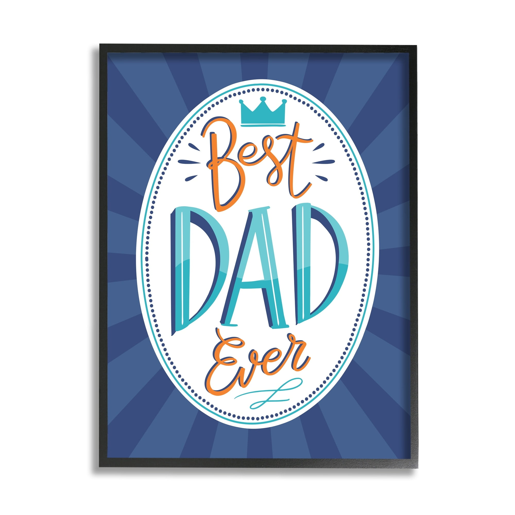 Stupell Industries Best Dad Ever Striped Phrase Holiday Painting Black Framed Art Print Wall Art