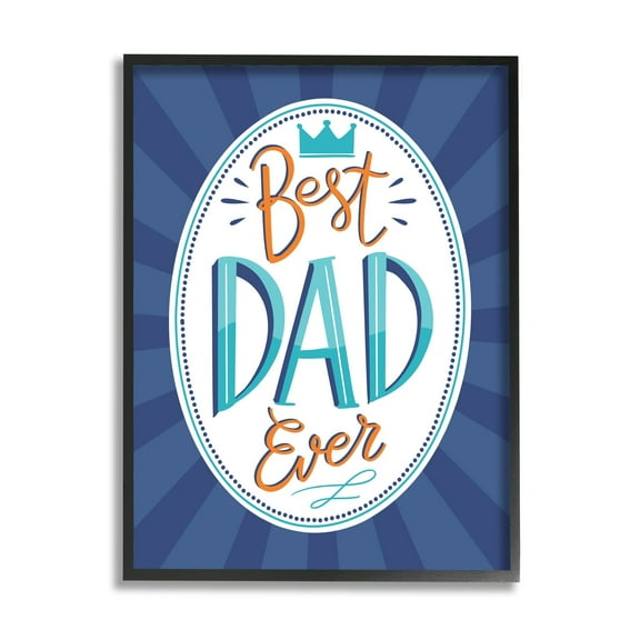 Stupell Industries Best Dad Ever Striped Phrase Holiday Painting Black Framed Art Print Wall Art