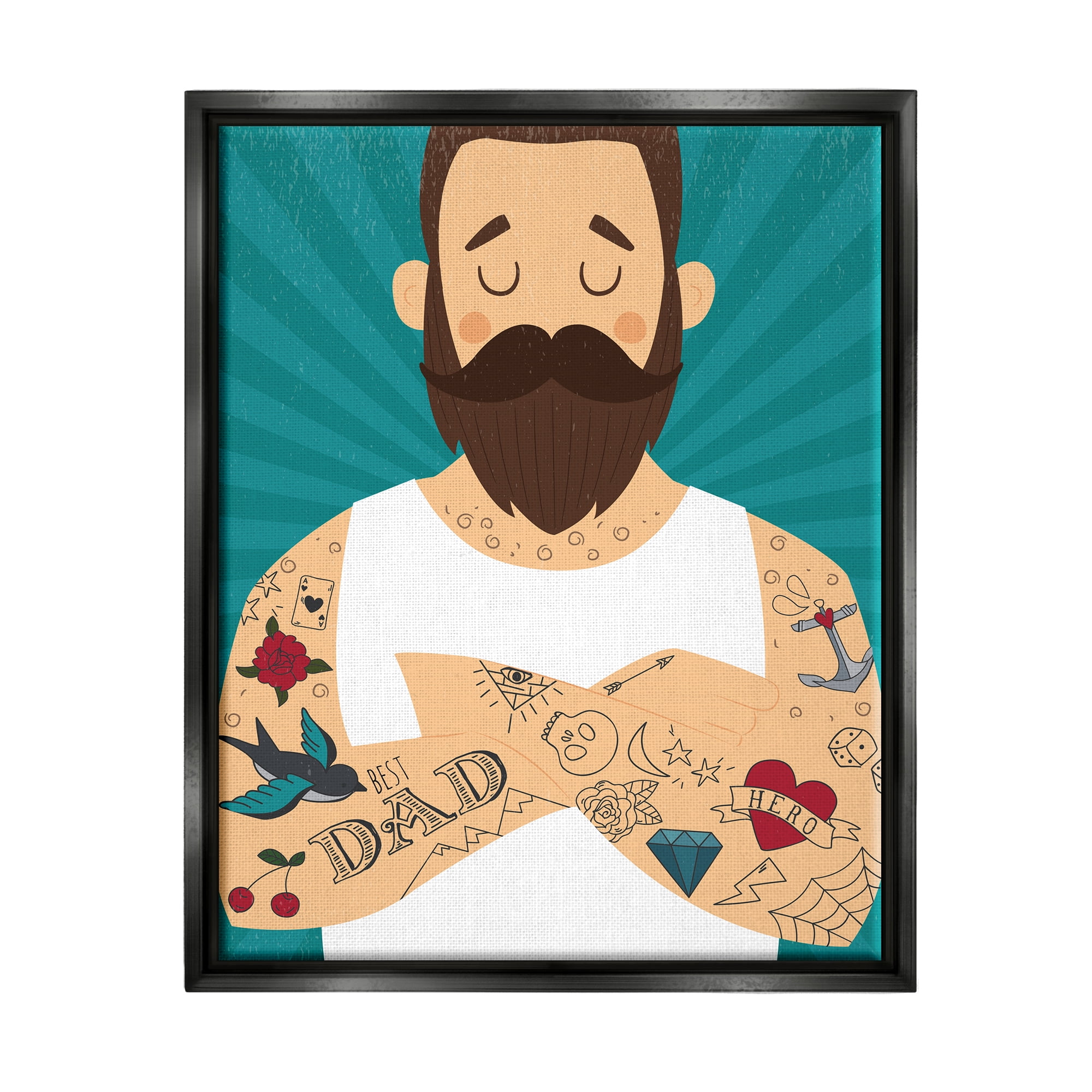 Stupell Industries Best Dad Father's Day Tattoos Holiday Painting Black Floater Framed Art Print Wall Art