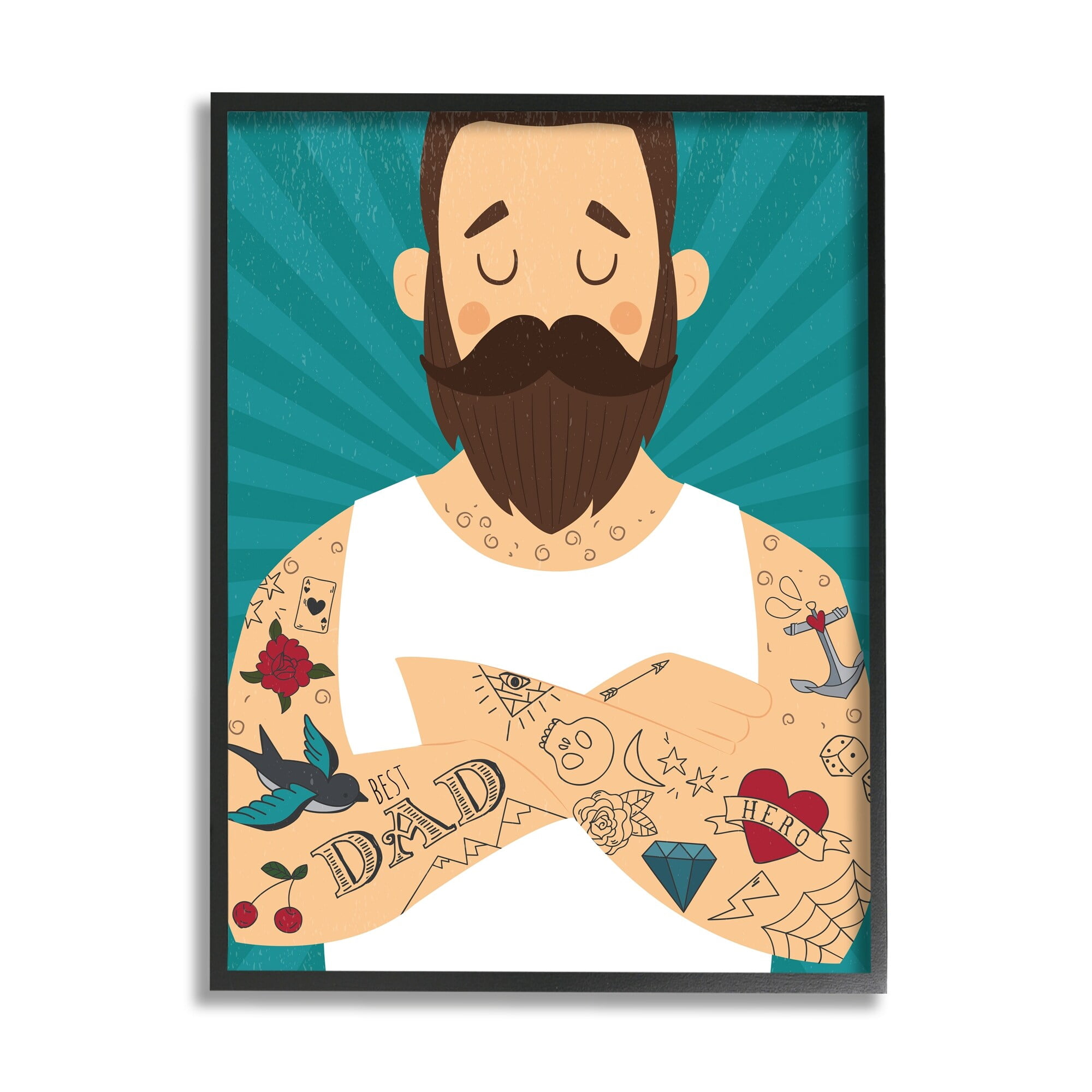 Stupell Industries Best Dad Father's Day Tattoos Holiday Painting Black Framed Art Print Wall Art
