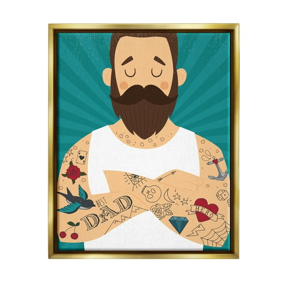 Stupell Industries Best Dad Father's Day Tattoos Holiday Painting Gold Floater Framed Art Print Wall Art