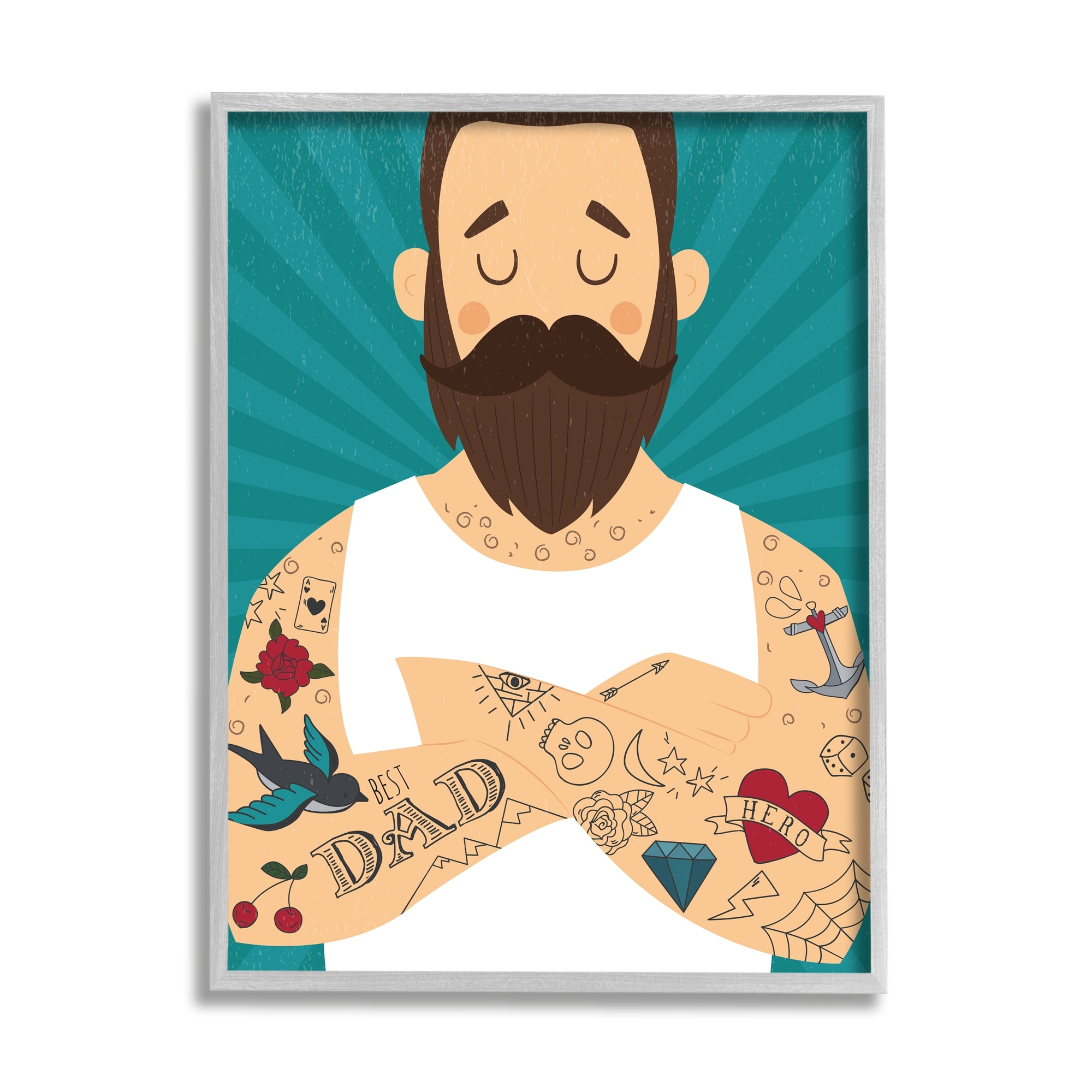 Stupell Industries Best Dad Father's Day Tattoos Holiday Painting Gray Framed Art Print Wall Art