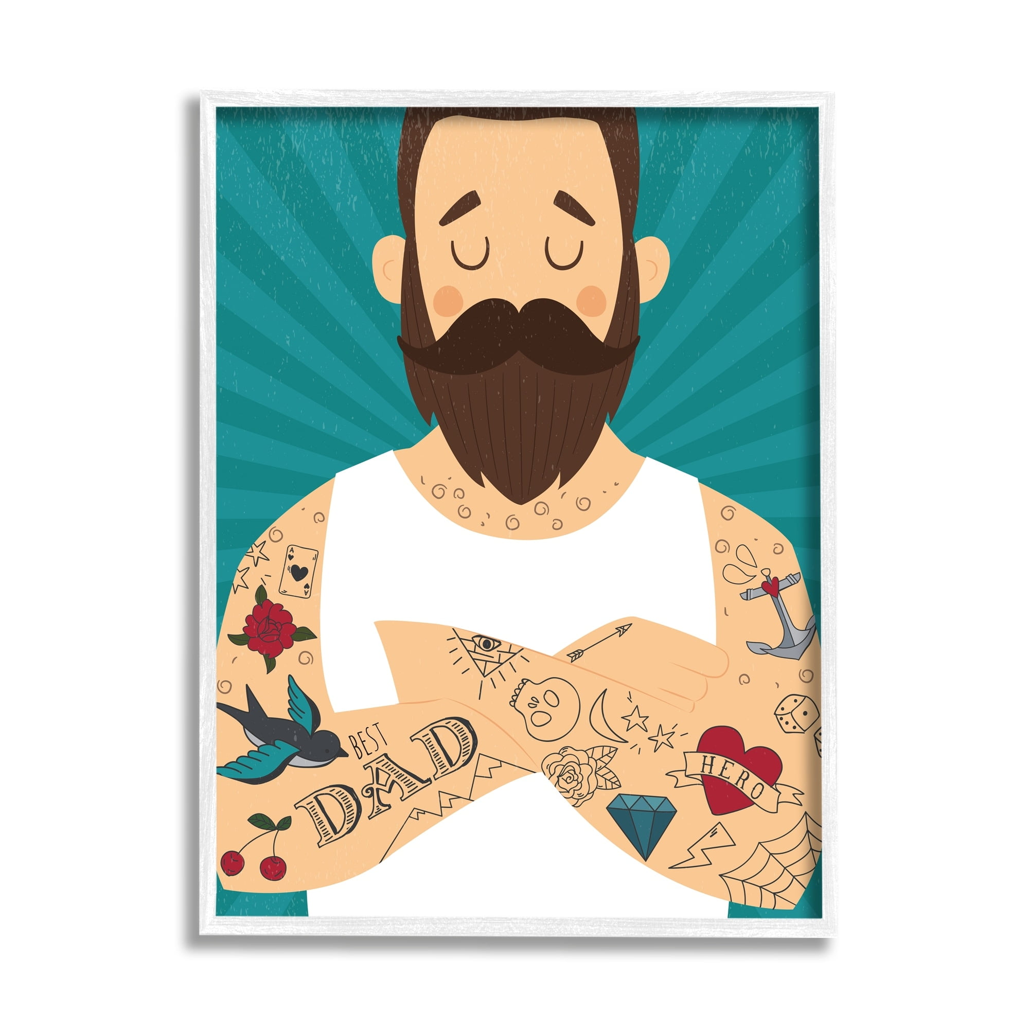Stupell Industries Best Dad Father's Day Tattoos Holiday Painting White Framed Art Print Wall Art