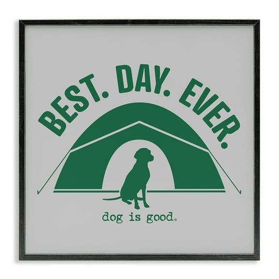 Stupell Industries Best Day Camping Dog Animals Painting Black Framed Art Print Wall Art, 12 x 12