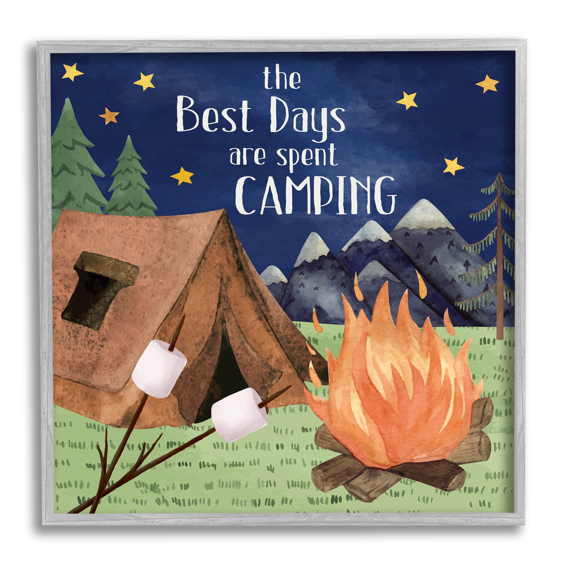 Stupell Industries Best Days Spent Camping Scenery Graphic Art Gray Framed Art Print Wall Art, Design by ND Art