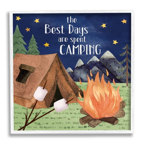 Stupell Industries Best Days Spent Camping Scenery Graphic Art White Framed Art Print Wall Art, Design by ND Art