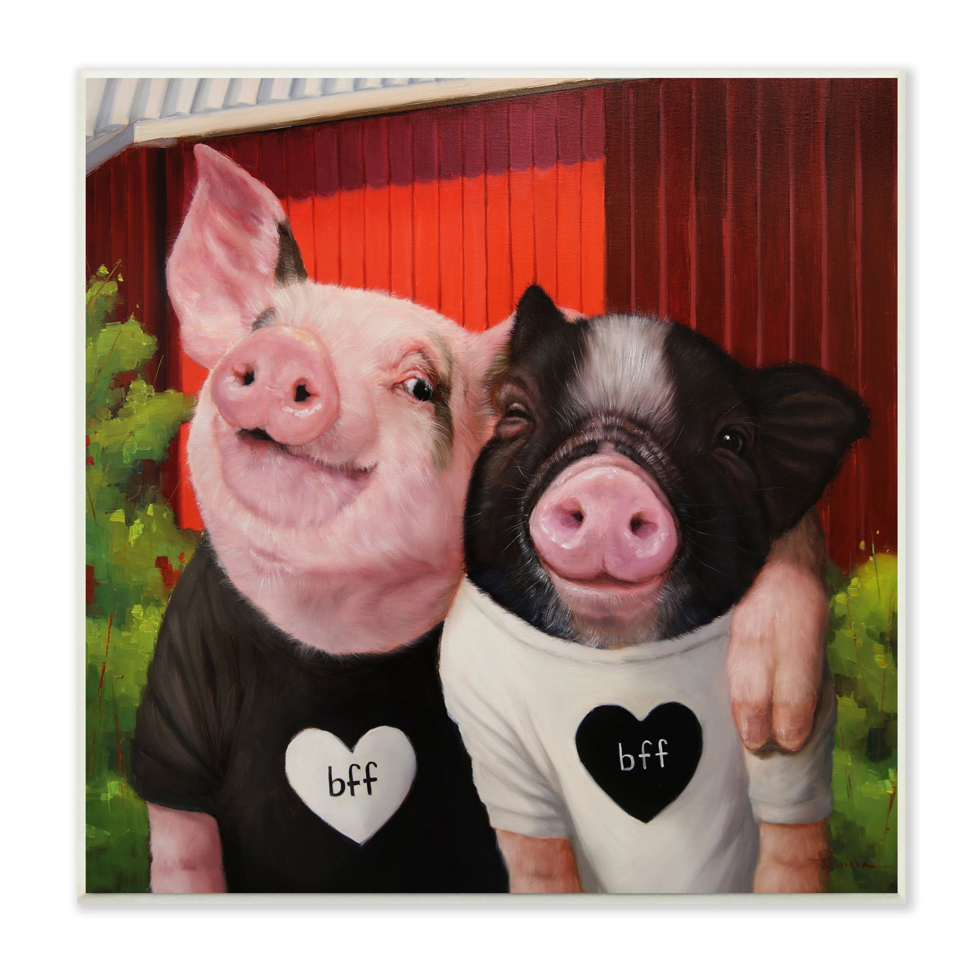 Best Friends Forever Farm Pigs Rustic Wood Wall Art