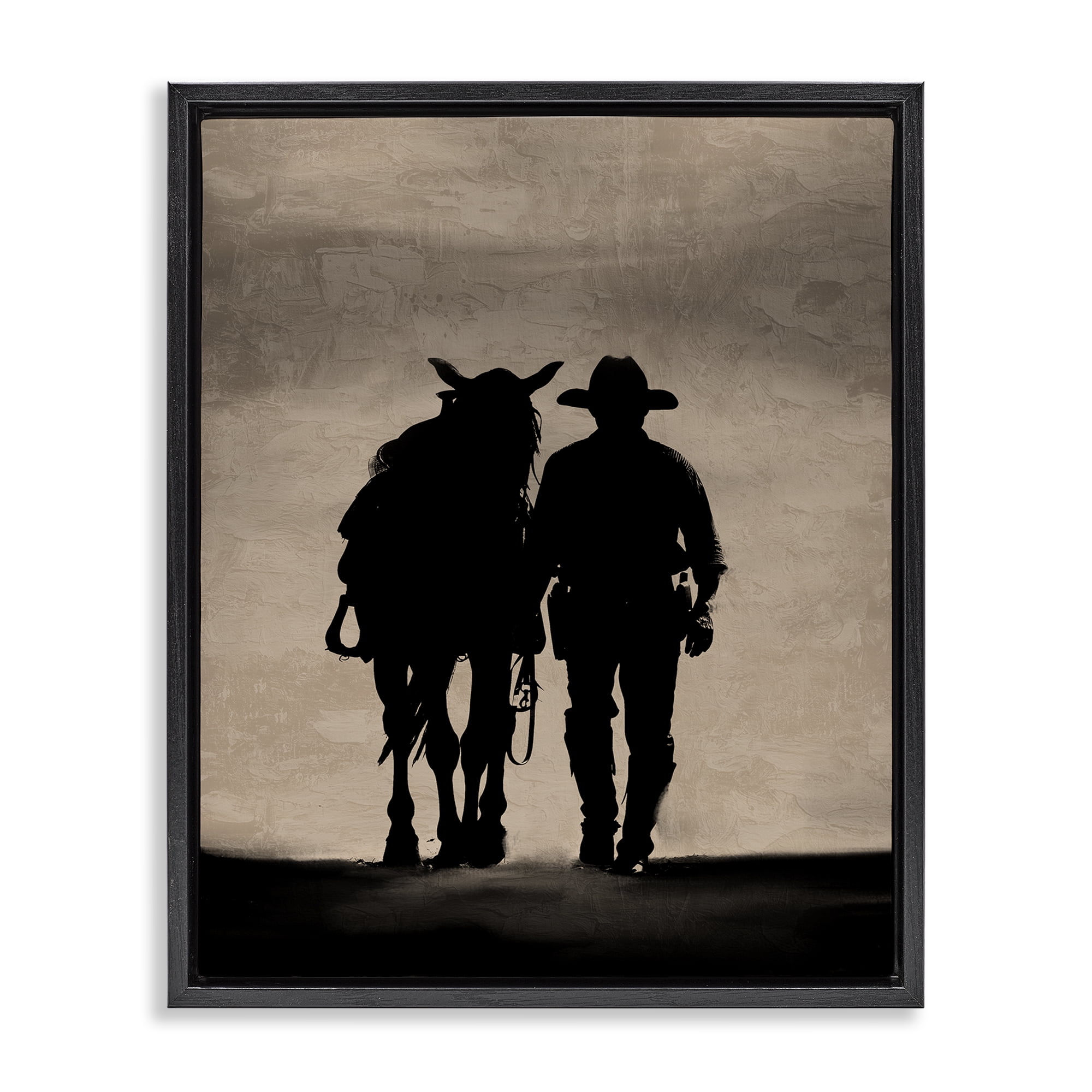 Stupell Industries Best Friends Horse & Cowboy People Painting Black Floater Framed Canvas Art Print Wall Art, 17 x 21