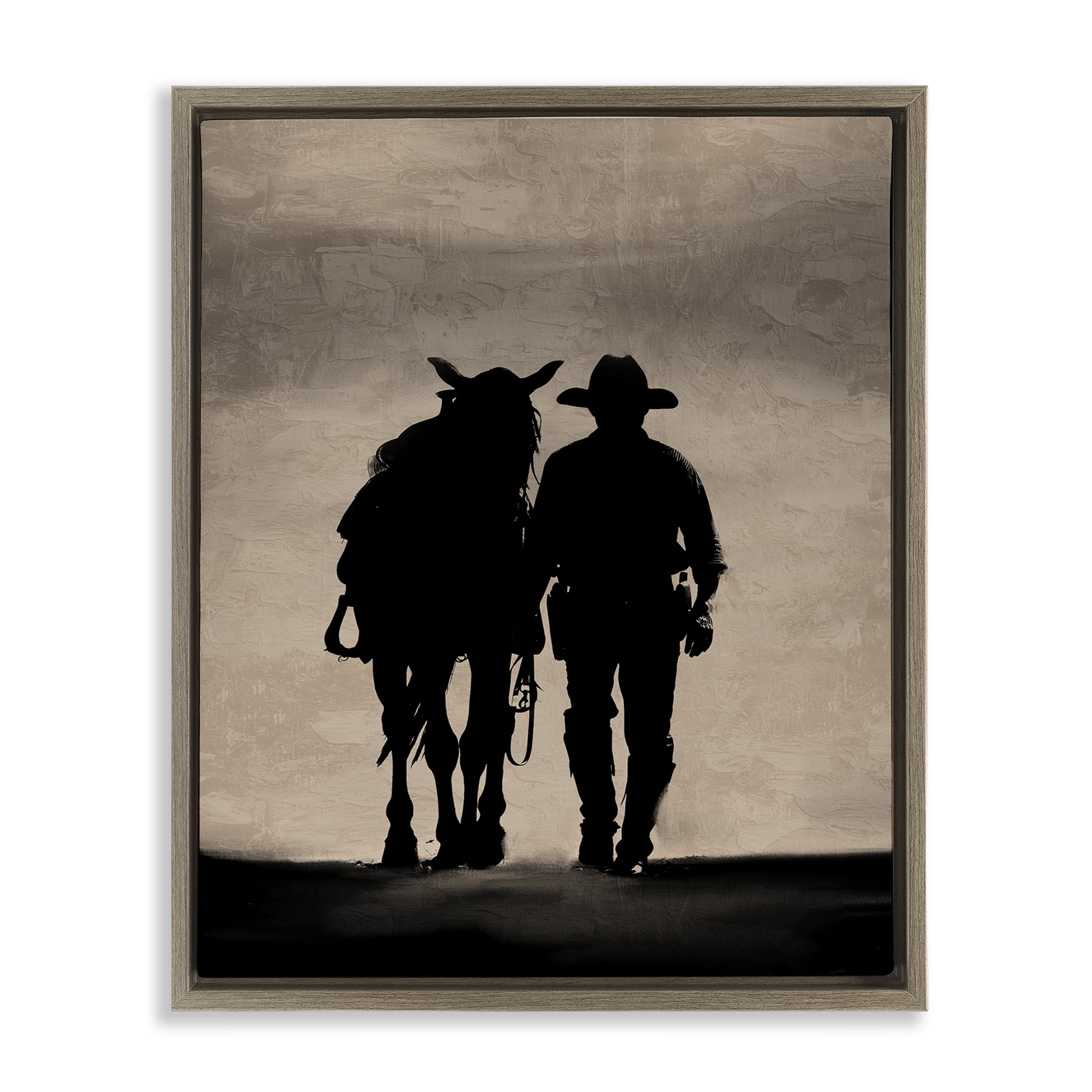 Stupell Industries Best Friends Horse & Cowboy People Painting Brown Floater Framed Canvas Art Print Wall Art, 17 x 21