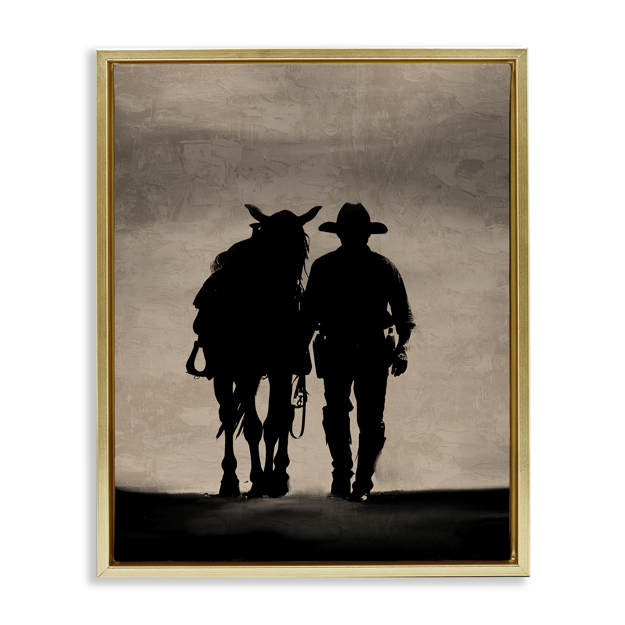 Stupell Industries Best Friends Horse & Cowboy People Painting Gold Floater Framed Canvas Art Print Wall Art, 25 x 31