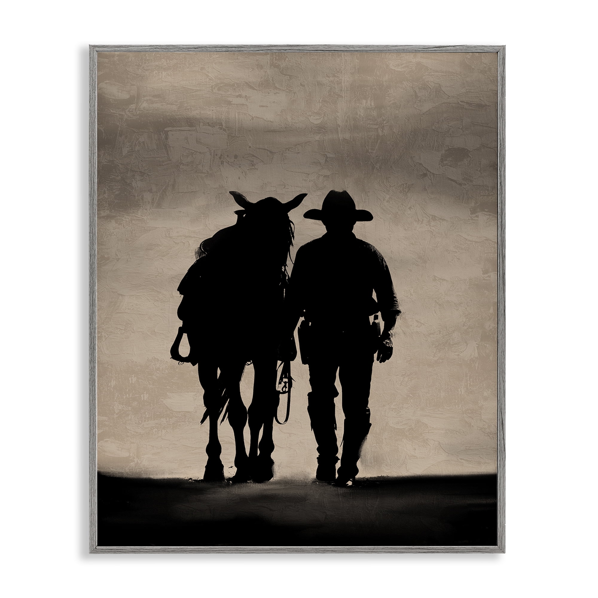 Stupell Industries Best Friends Horse & Cowboy People Painting Gray Framed Art Print Wall Art, 11 x 14