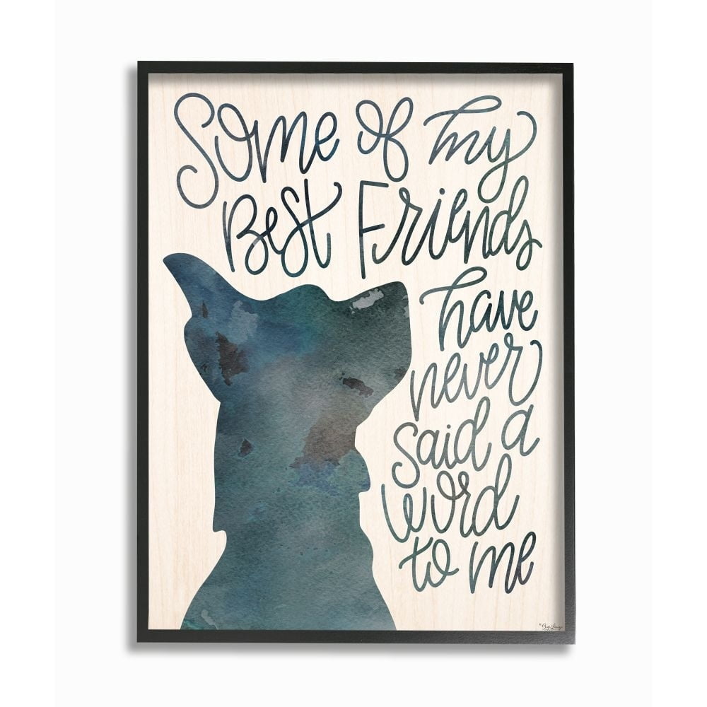 Stupell Industries Best Friends with Pet Phrase Dog Outline Blue Script Quote Framed Wall Art Design by Gigi Louise, 11" x 14", Gray Framed