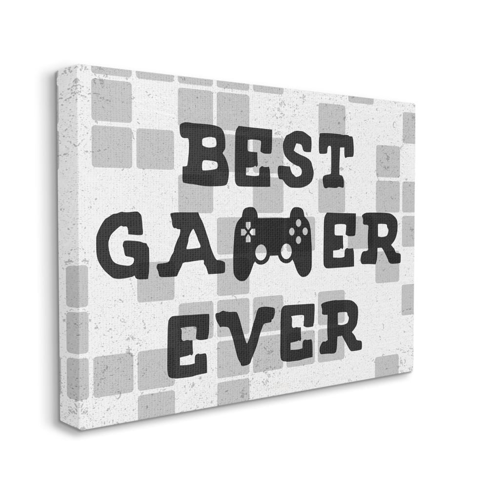 Stupell Industries Best Gamer Ever Phrase Video Game Reference Neutral Tile Canvas Wall Art Design by Daphne Polselli