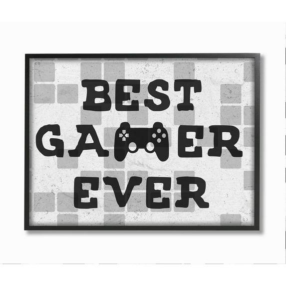 Stupell Industries Best Gamer Ever Phrase Video Game Reference Neutral Tile Framed Wall Art Design by Daphne Polselli, 11" x 14", Black Framed
