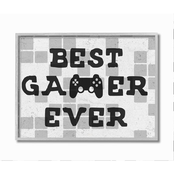 Stupell Industries Best Gamer Ever Phrase Video Game Reference Neutral Tile Framed Wall Art Design by Daphne Polselli, 16" x 20", Gray Framed