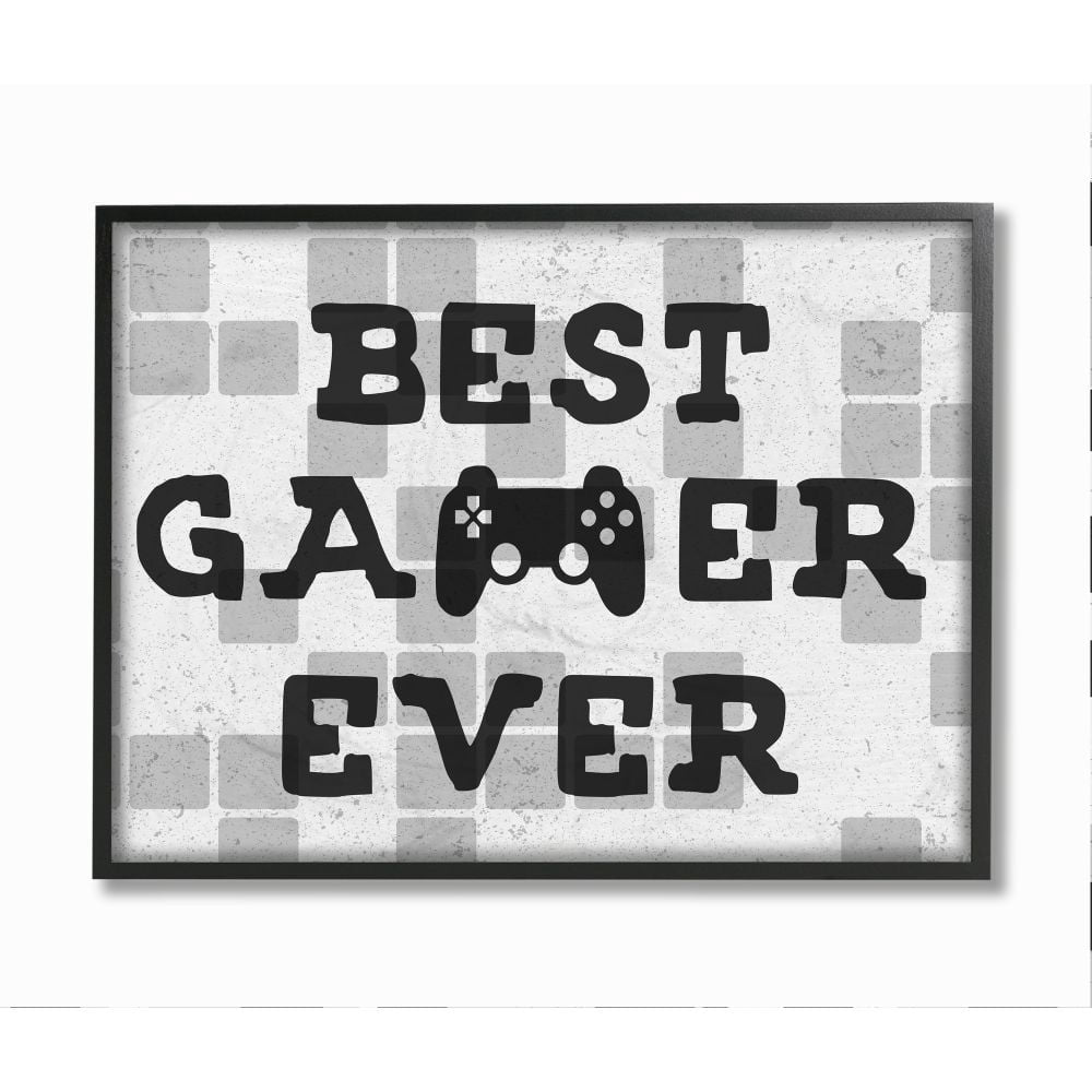 Stupell Industries Best Gamer Ever Phrase Video Game Reference Neutral Tile Framed Wall Art Design by Daphne Polselli