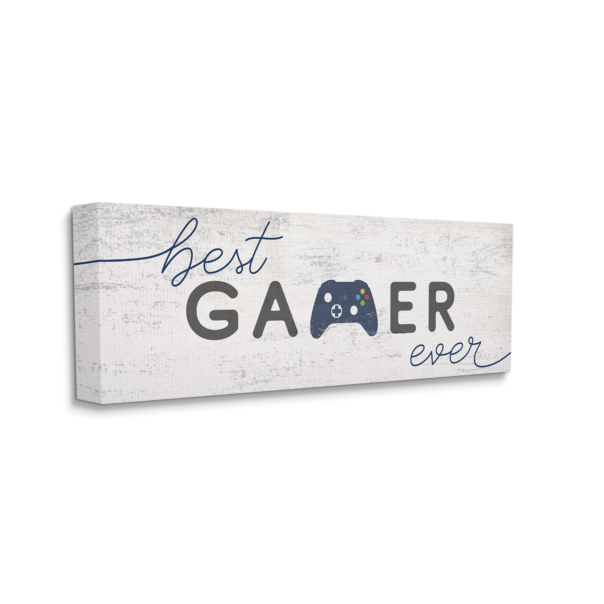 Stupell Industries Best Gamer Ever Video Game Sign Blue Controller Beauty & Fashion Painting Gallery Wrapped Canvas Print Wall Art, 10 x 24