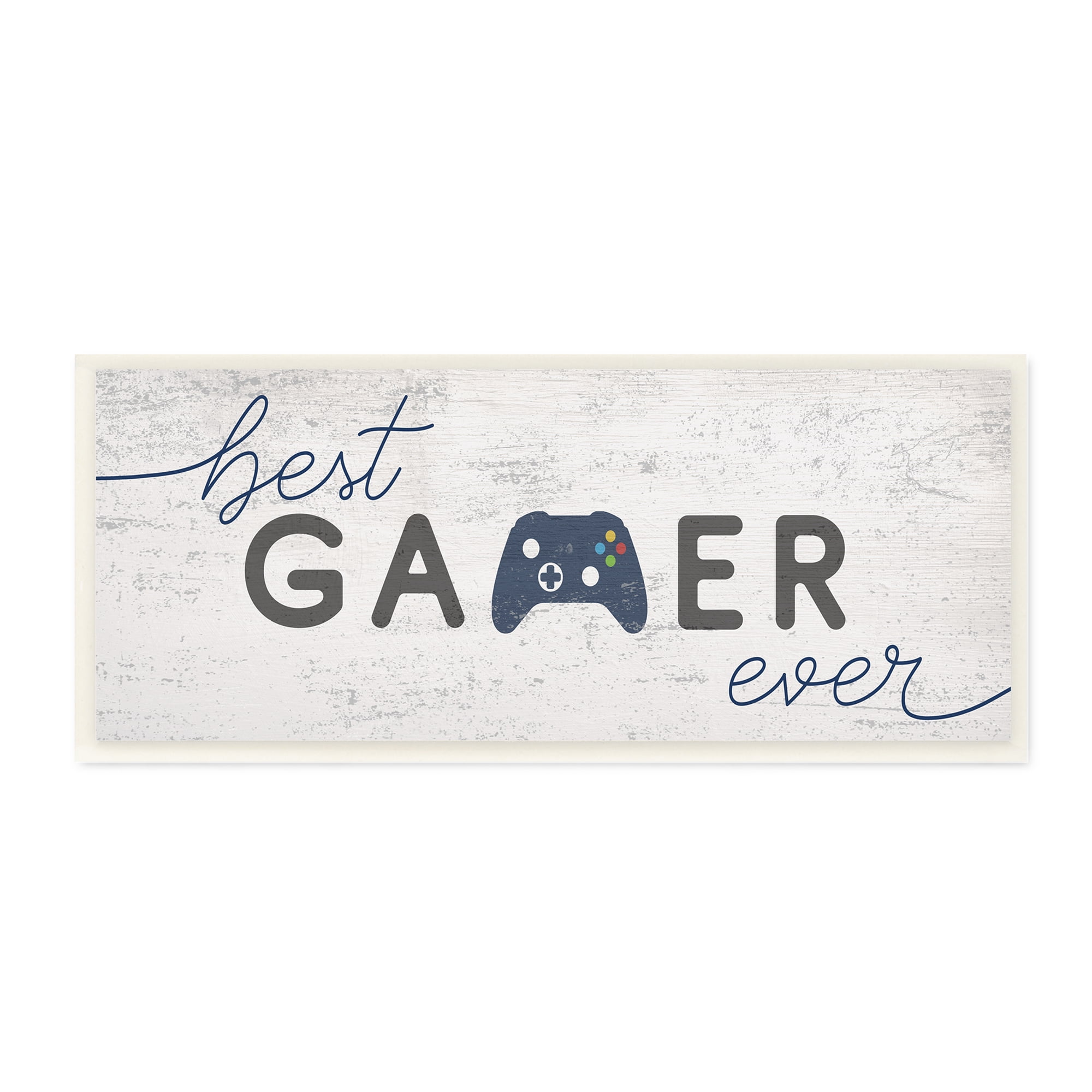 Stupell Industries Best Gamer Ever Video Game Sign Blue Controller Beauty & Fashion Painting Unframed Art Print Wall Art, 7 x 17