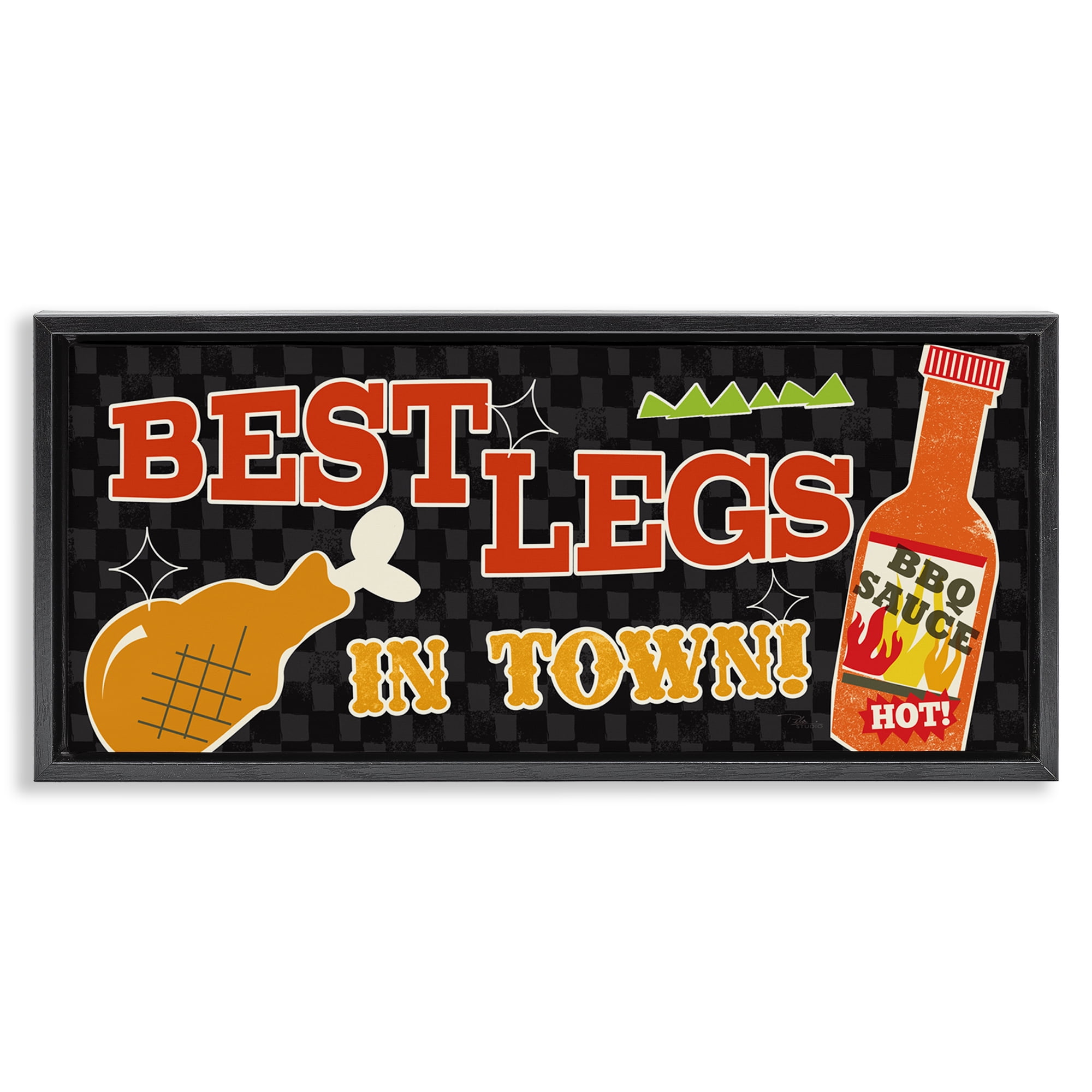 Stupell Industries Best Legs in Town Food & Beverage Painting Black Floater Framed Canvas Art Print Wall Art, 25 x 11
