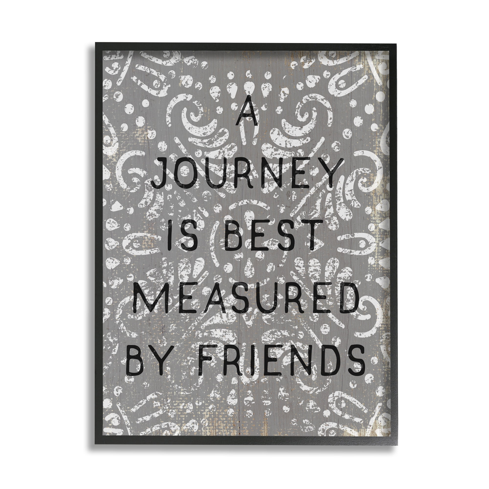 Stupell Industries Best Measured by Friends Phrase Distressed Boho Pattern Black Framed by Daphne Polselli