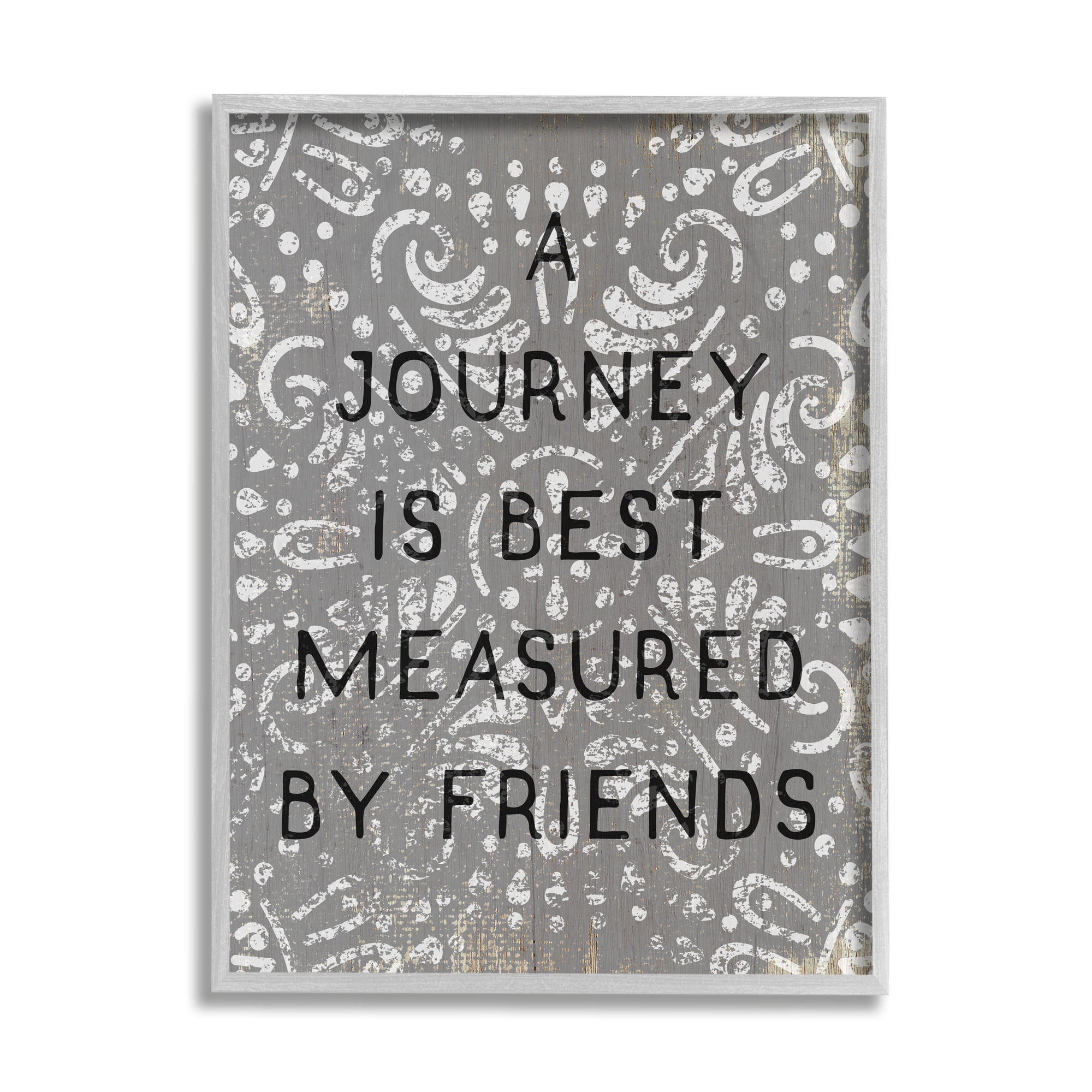 Stupell Industries Best Measured by Friends Phrase Distressed Boho Pattern Gray Framed by Daphne Polselli