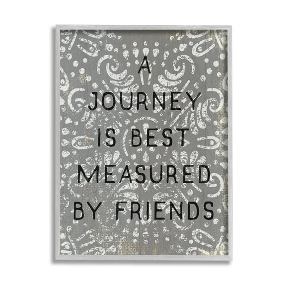 Stupell Industries Best Measured by Friends Phrase Distressed Boho Pattern Gray Framed by Daphne Polselli