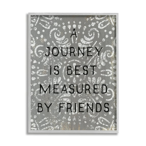 Stupell Industries Best Measured by Friends Phrase Distressed Boho Pattern Gray Framed by Daphne Polselli