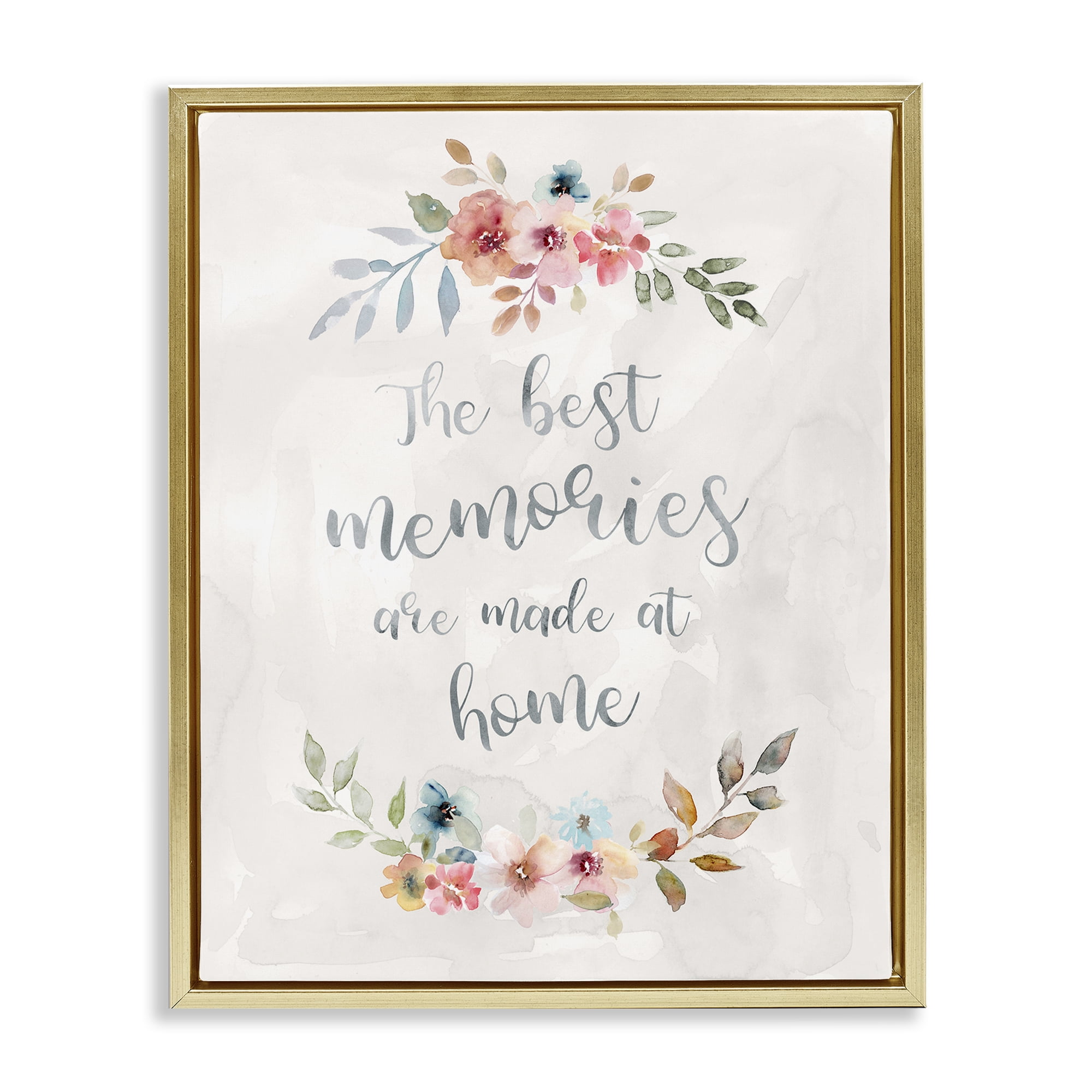 Stupell Industries Best Memories at Home Plants & Flowers Painting Gold Floater Framed Canvas Art Print Wall Art, 17 x 21