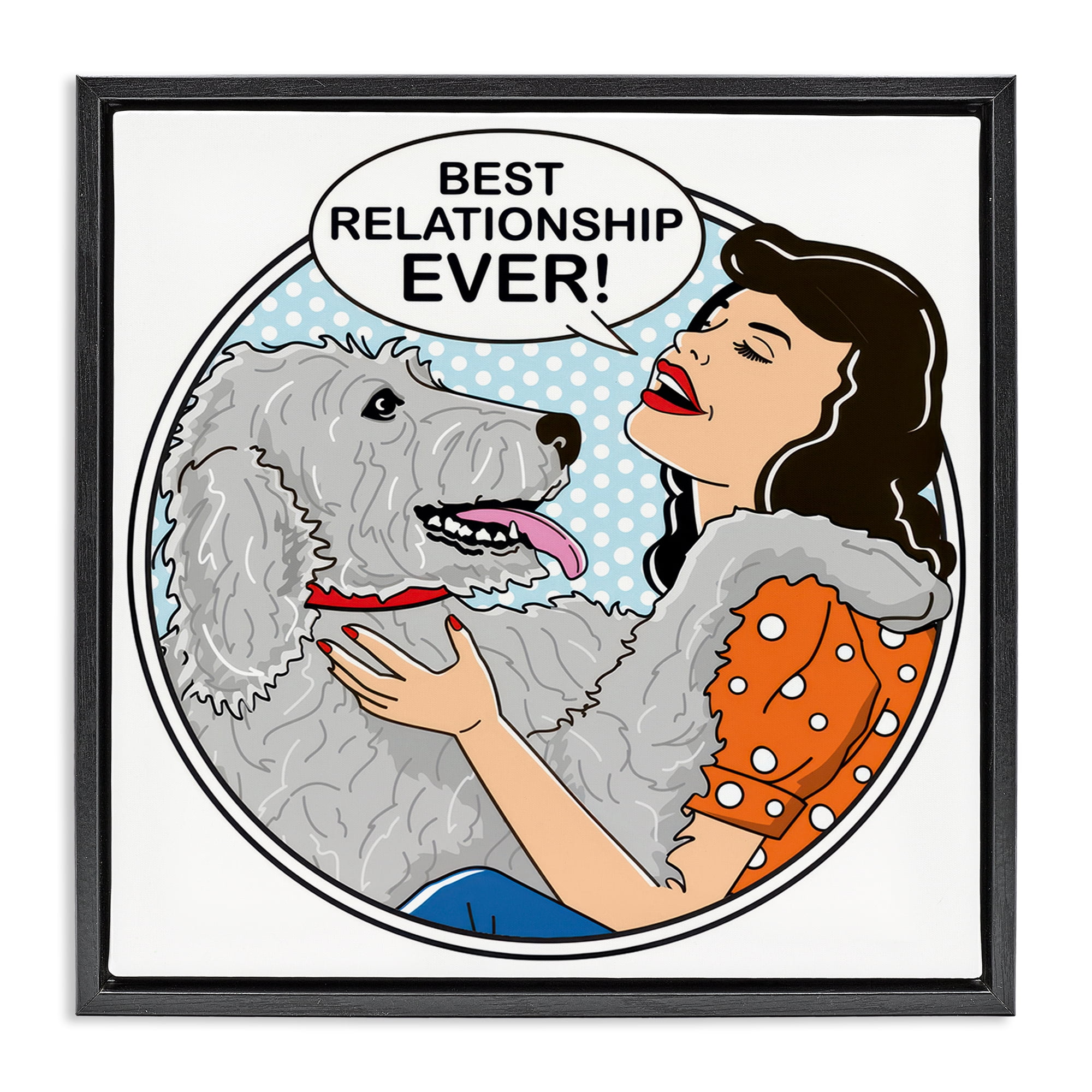 Stupell Industries Best Relationship Ever Dog Animals Painting Black Floater Framed Canvas Art Print Wall Art, 25 x 25