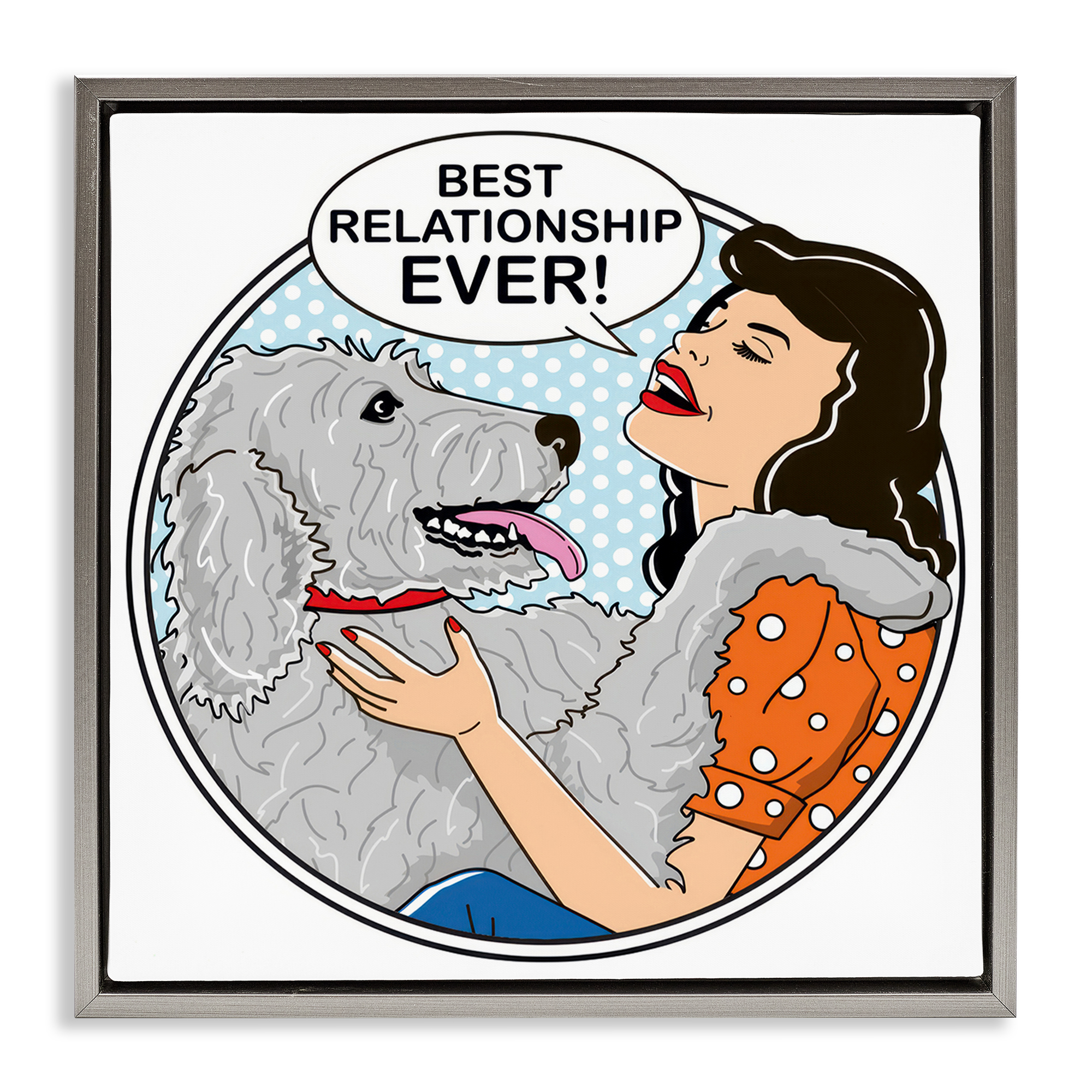 Stupell Industries Best Relationship Ever Dog Animals Painting Gray Floater Framed Canvas Art Print Wall Art, 18 x 18