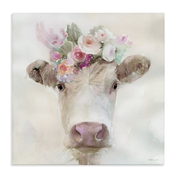 Stupell Industries Rustic Lodge Betsy Cow with Flowers Canvas Art, 17 x 17, by Stellar Design Studio