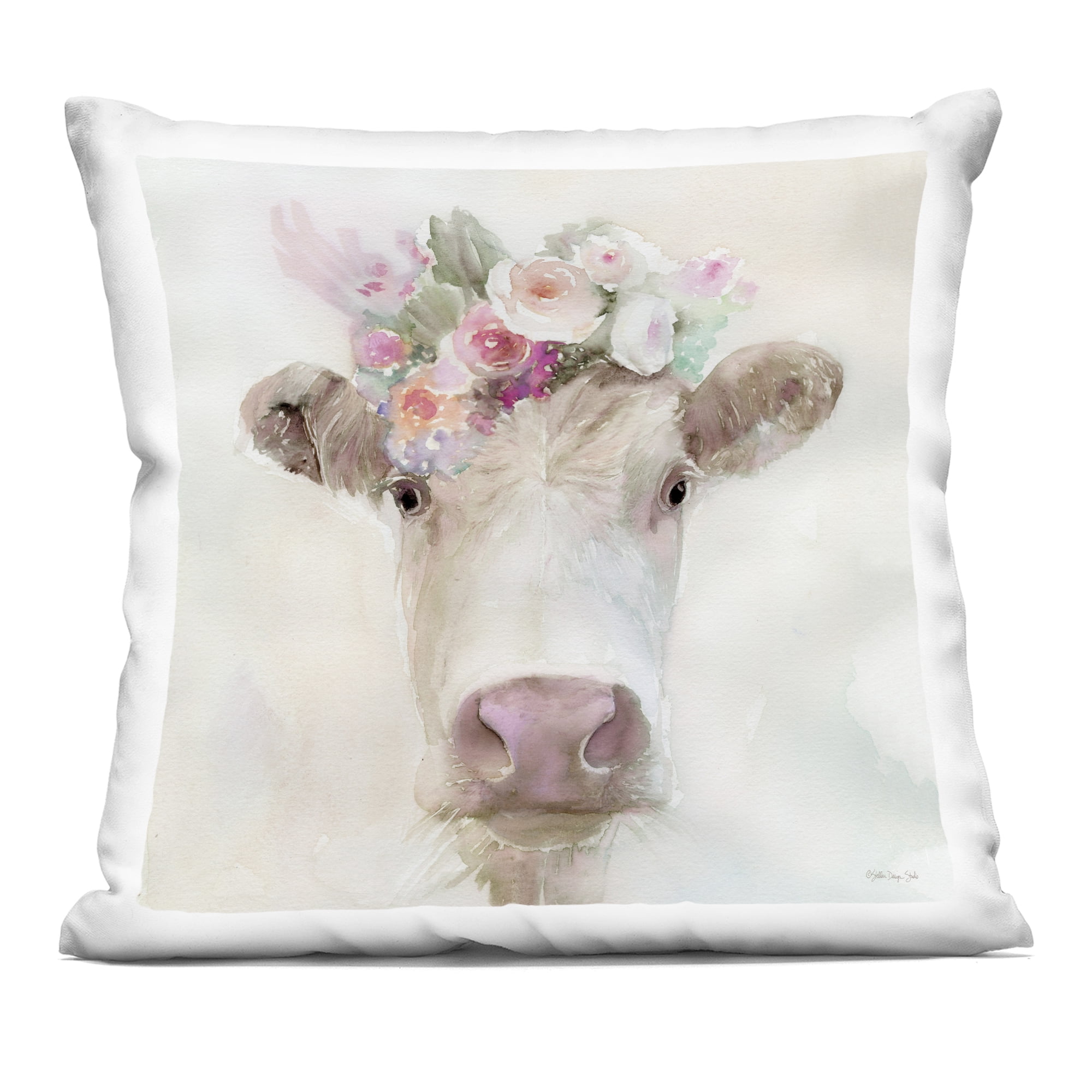 Stupell Industries Betsy Cow with Flowers Decorative Printed Throw Pillow, design by Stellar Design Studio