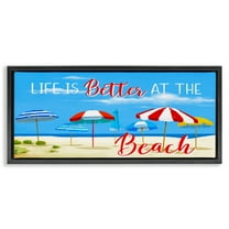 Stupell Industries Better At Beach Scene Landscape Painting Black Floater Framed Canvas Art Print Wall Art, 25 x 11