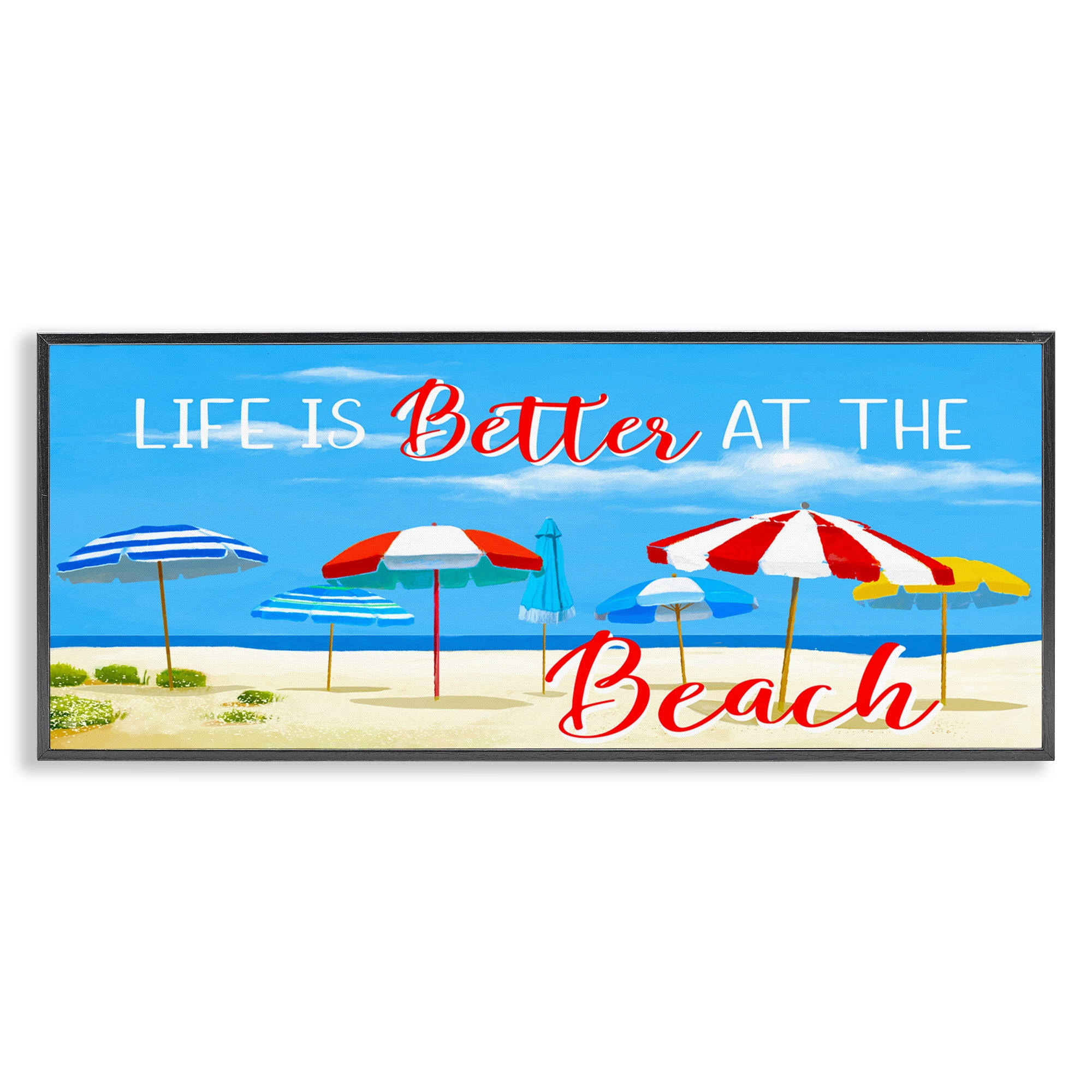 Stupell Industries Better At Beach Scene Landscape Painting Black Framed Art Print Wall Art, 30 x 13