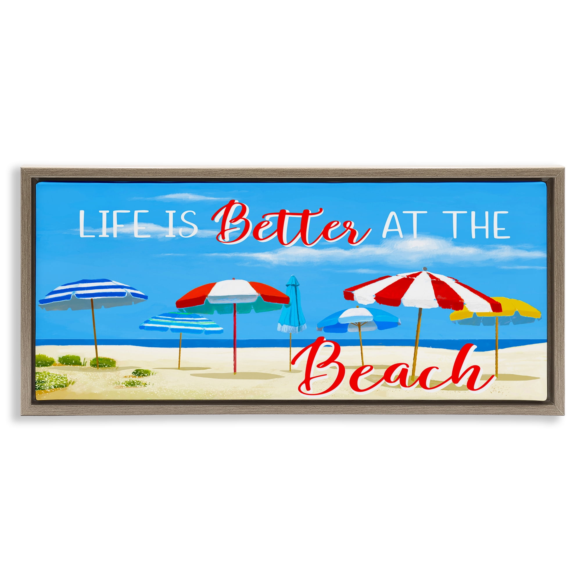 Stupell Industries Better At Beach Scene Landscape Painting Brown Floater Framed Canvas Art Print Wall Art, 25 x 11