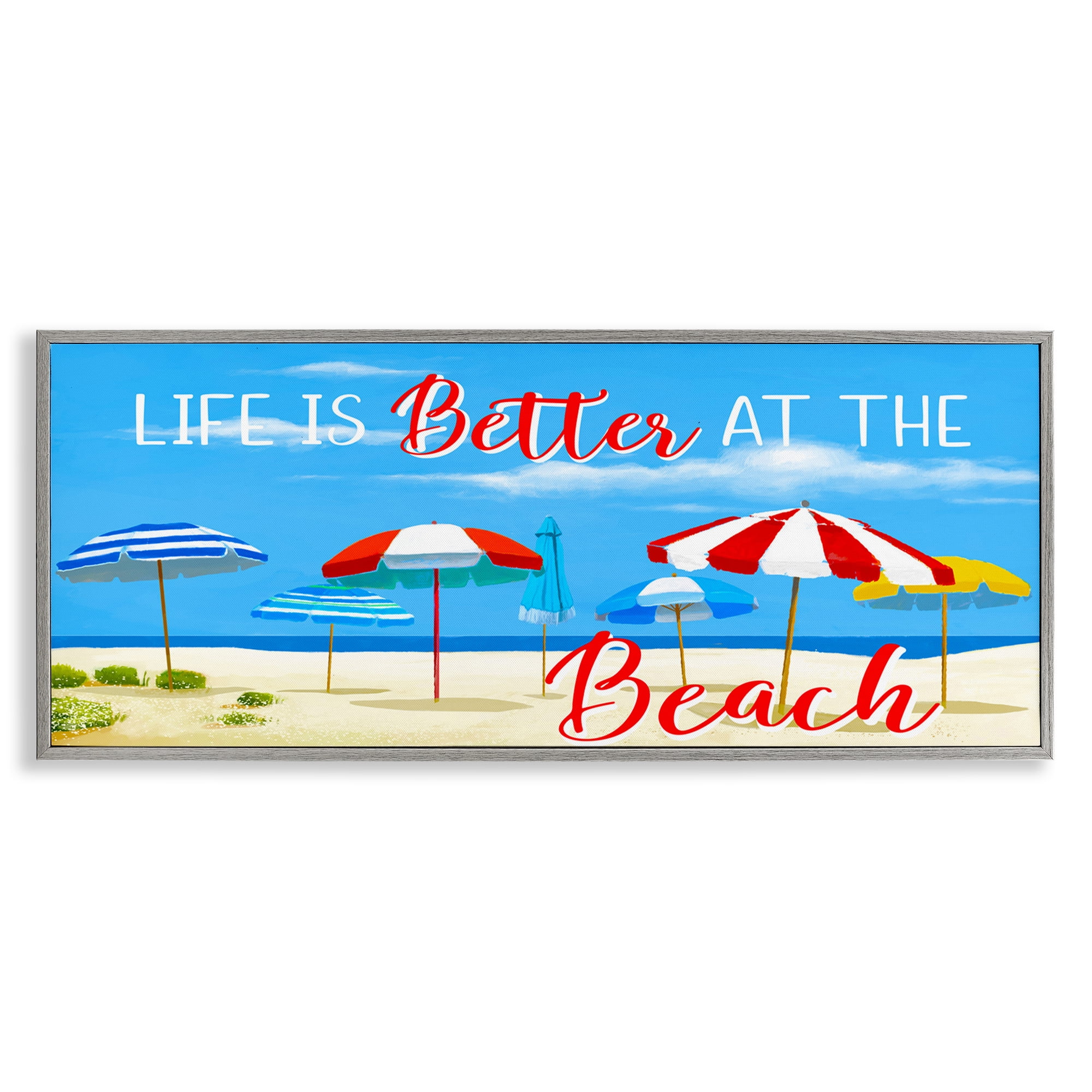 Stupell Industries Better At Beach Scene Landscape Painting Gray Framed Art Print Wall Art, 24 x 10