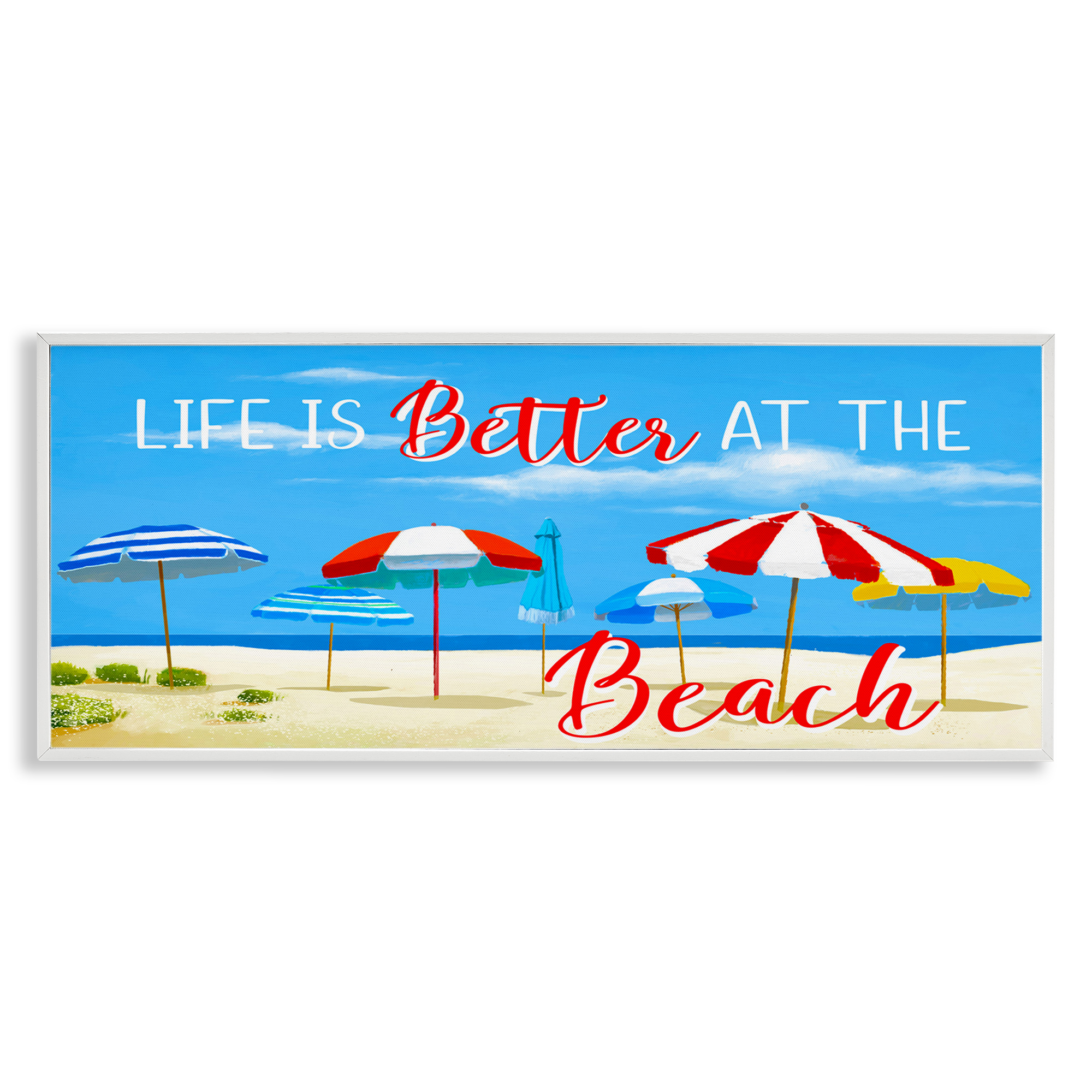 Stupell Industries Better At Beach Scene Landscape Painting White Framed Art Print Wall Art, 24 x 10