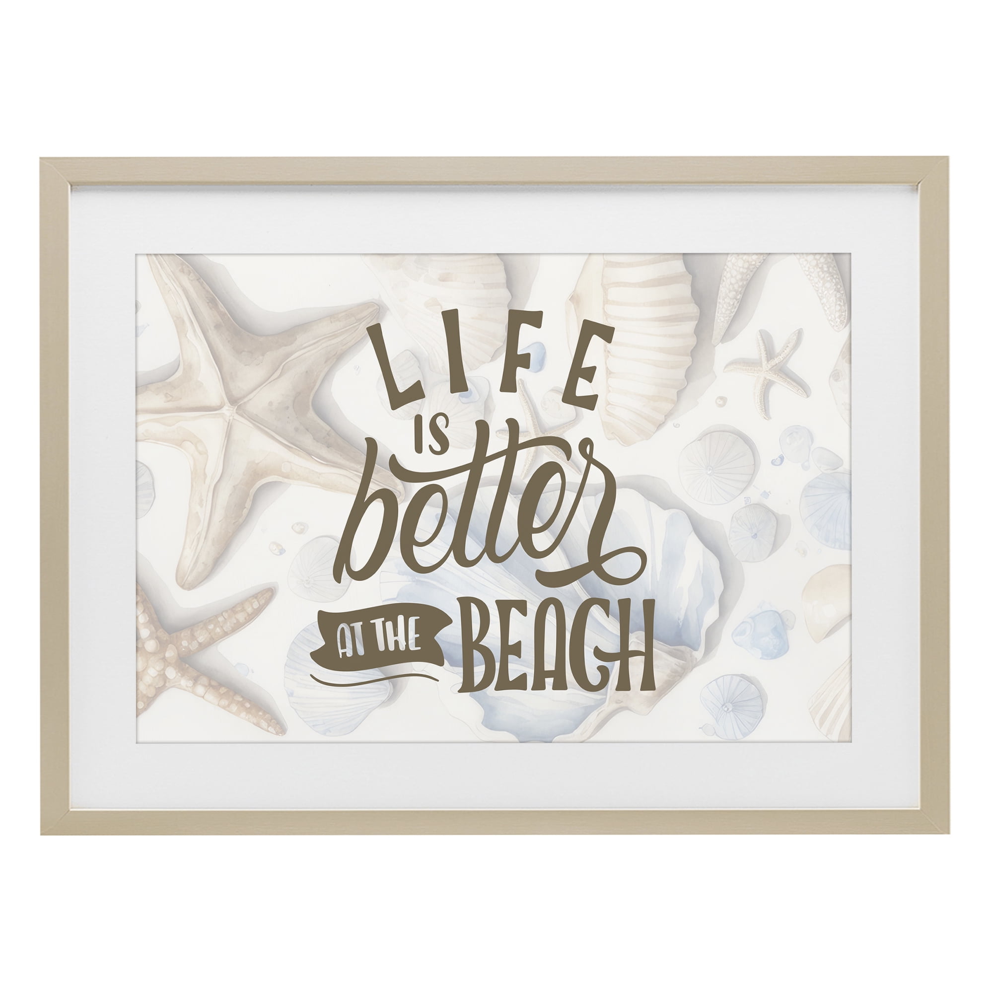 Stupell Industries Better At Beach Seashells Birch Framed Print Under Glass, design by Kim Allen