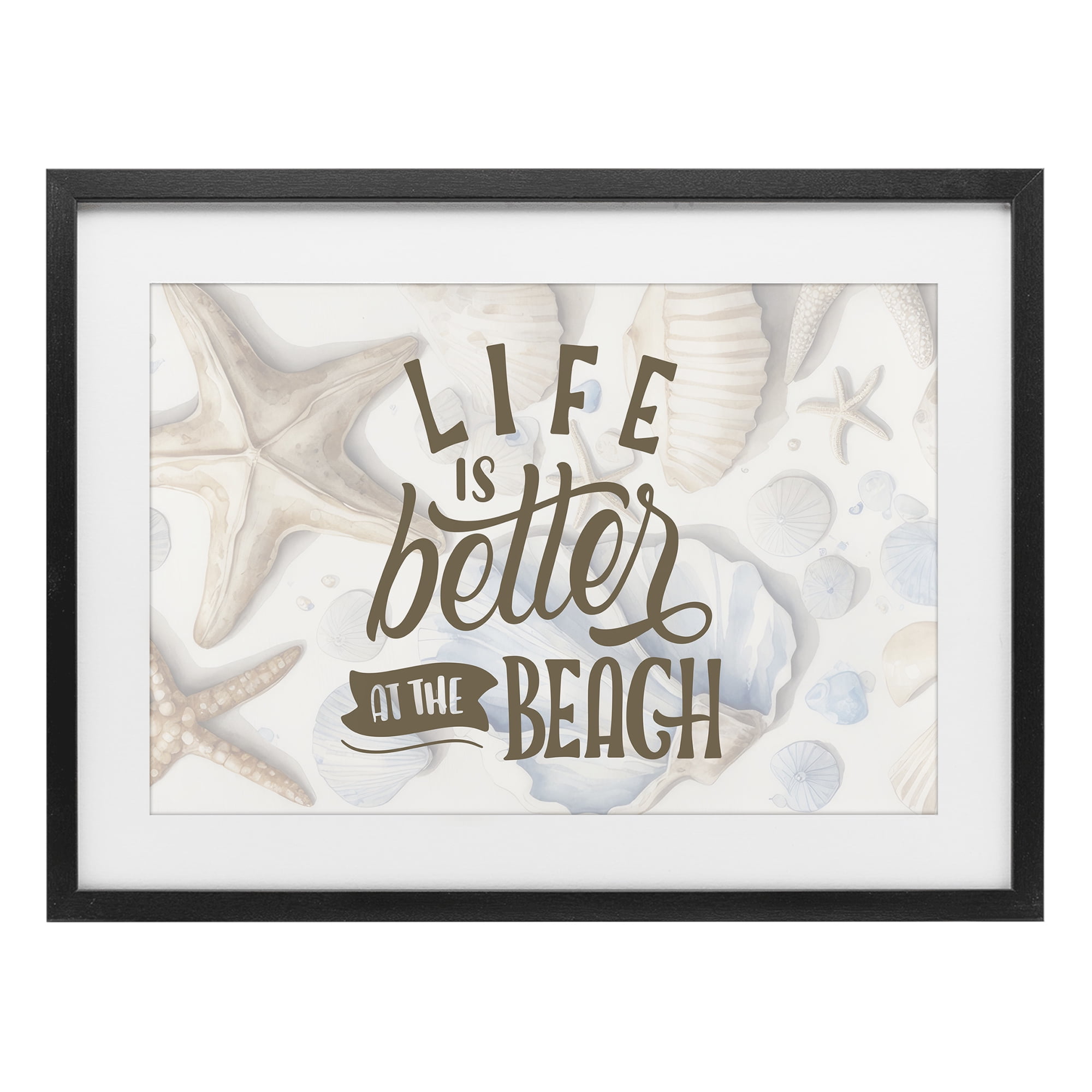 Stupell Industries Better At Beach Seashells Black Framed Print Under Glass, design by Kim Allen