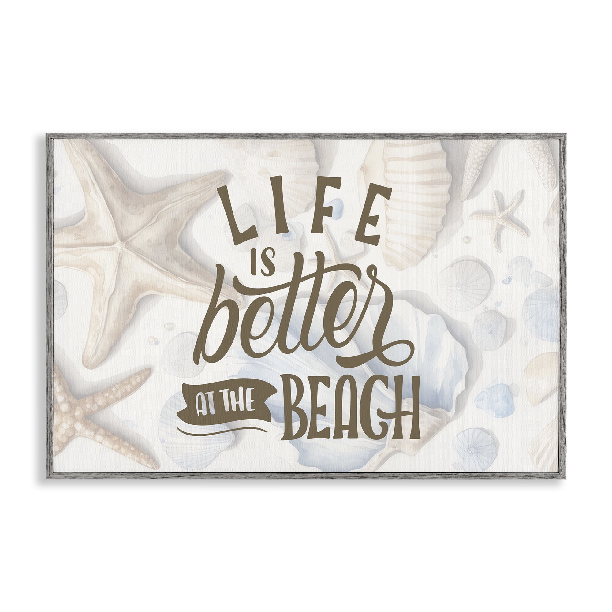 Stupell Industries Better At Beach Seashells Gray Framed Giclee Art, design by Kim Allen