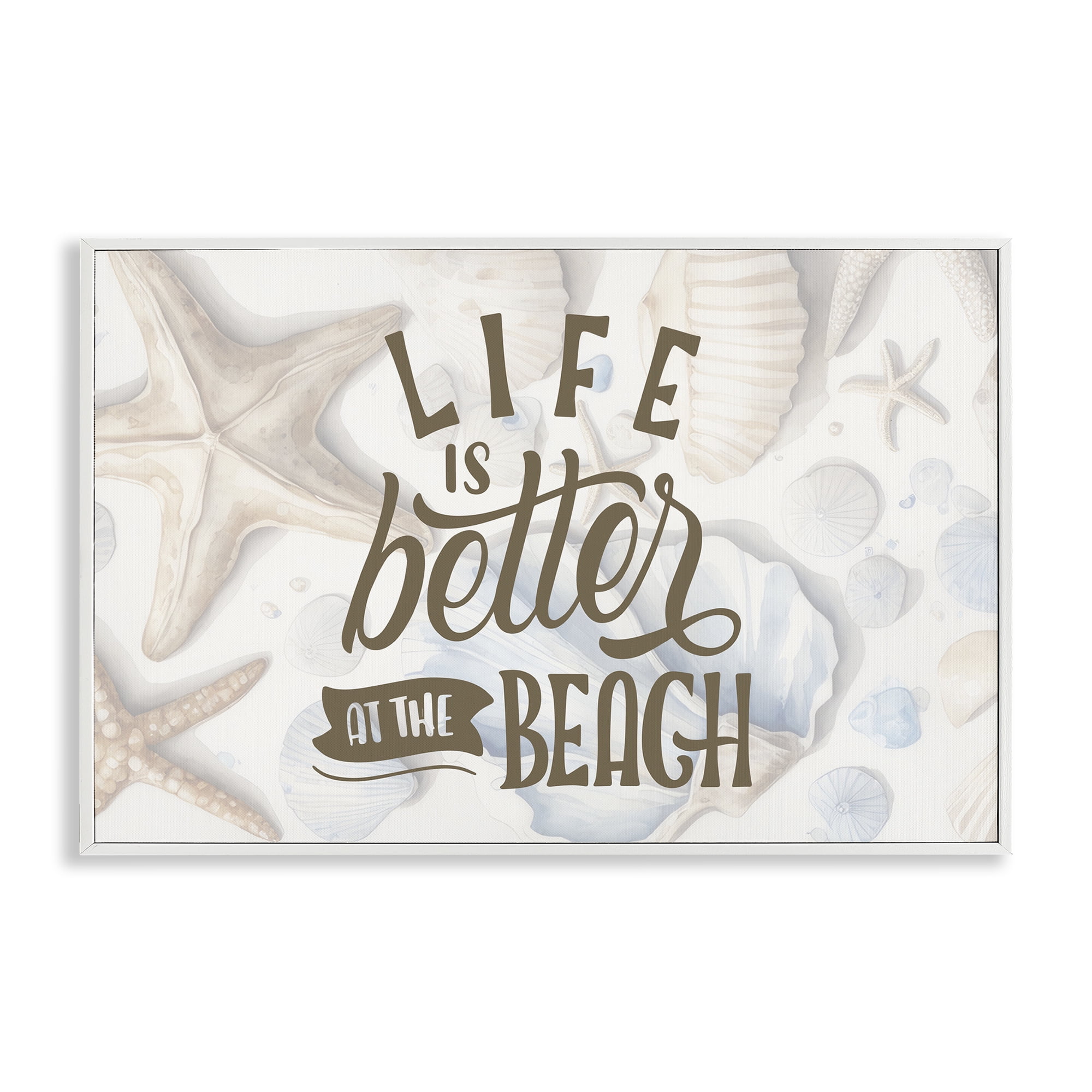 Stupell Industries Better At Beach Seashells White Framed Giclee Art, design by Kim Allen