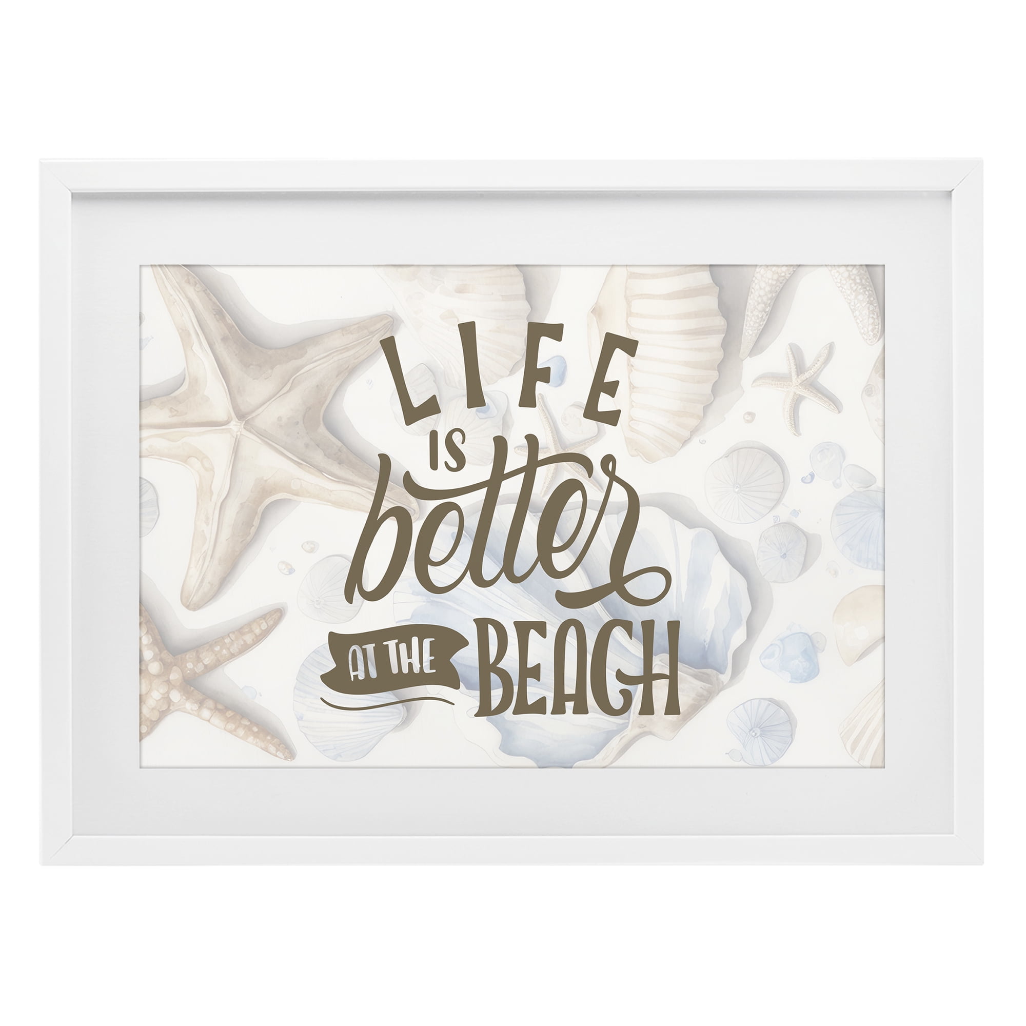 Stupell Industries Better At Beach Seashells White Framed Print Under Glass, design by Kim Allen
