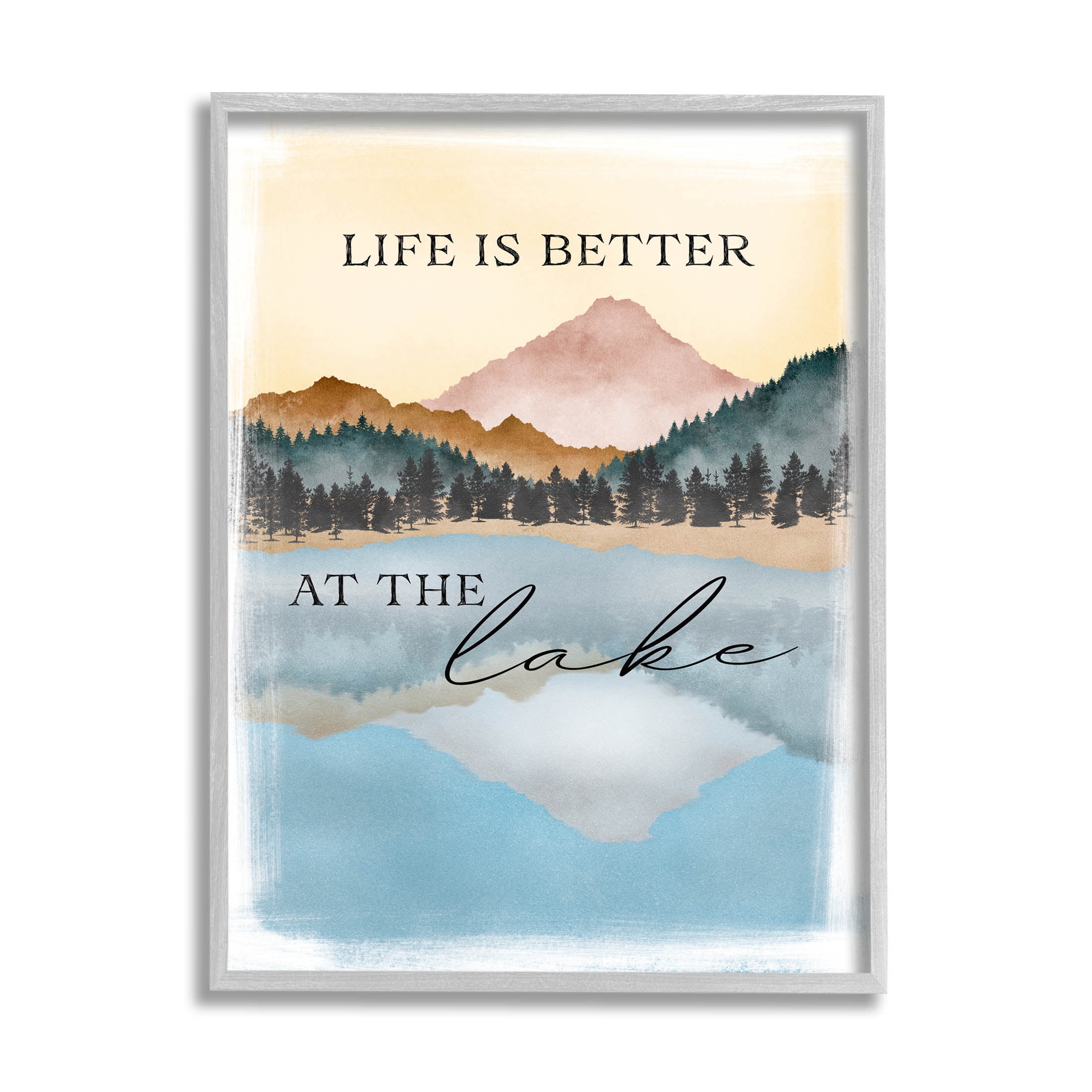 Stupell Industries Better At Lake Phrase Graphic Art Gray Framed Art Print Wall Art, Design by JJ Design House LLC