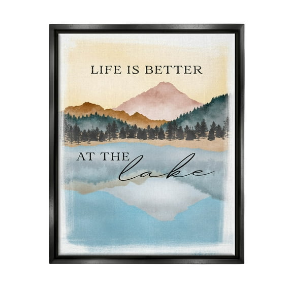 Stupell Industries Better At Lake Phrase Graphic Art Jet Black Floating Framed Canvas Print Wall Art, Design by JJ Design House LLC