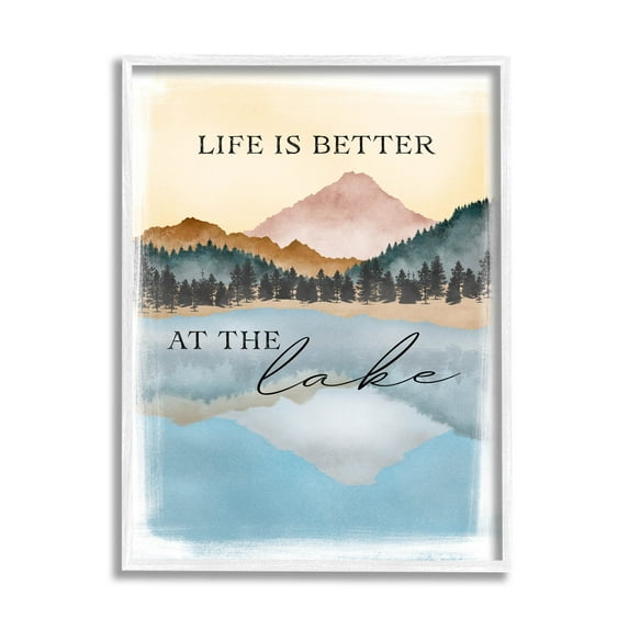 Stupell Industries Better At Lake Phrase Graphic Art White Framed Art Print Wall Art, Design by JJ Design House LLC