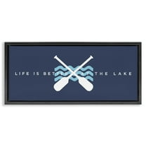 Stupell Industries Better At Lake with Crossed Oars Transportation Painting Black Floater Framed Canvas Art Print Wall Art, 25 x 11